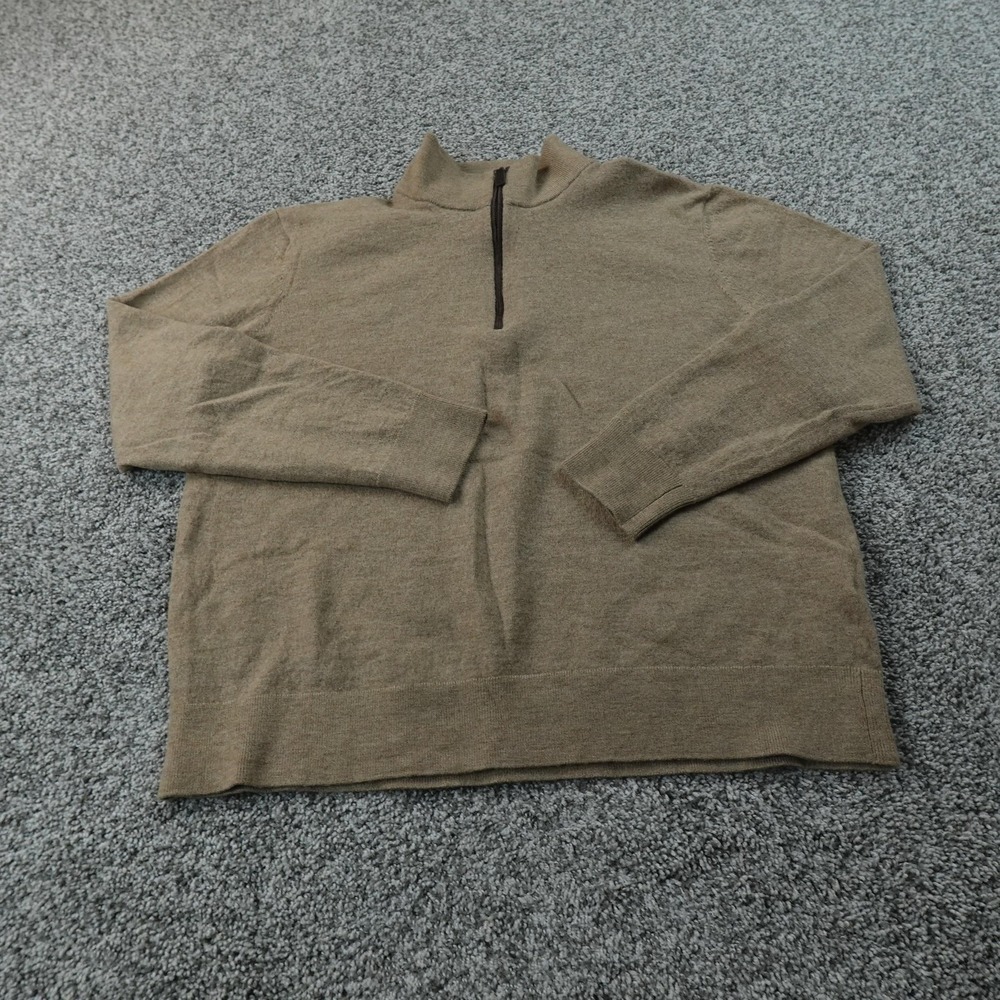 UNTUCKit Sweater Mens Fits L Brown 1/4 Zip Mock‎ Neck Knit Merino Wool Pullover